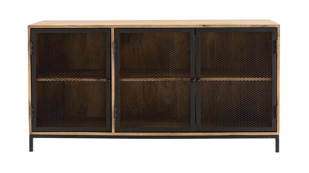 Mobiletto buffet in stile industriale in legno di mango e metallo perforato RACK