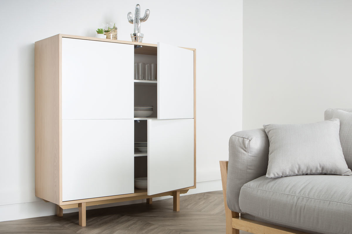 Mobiletto buffet scandinavo alto in legno Bianco 125 cm SID