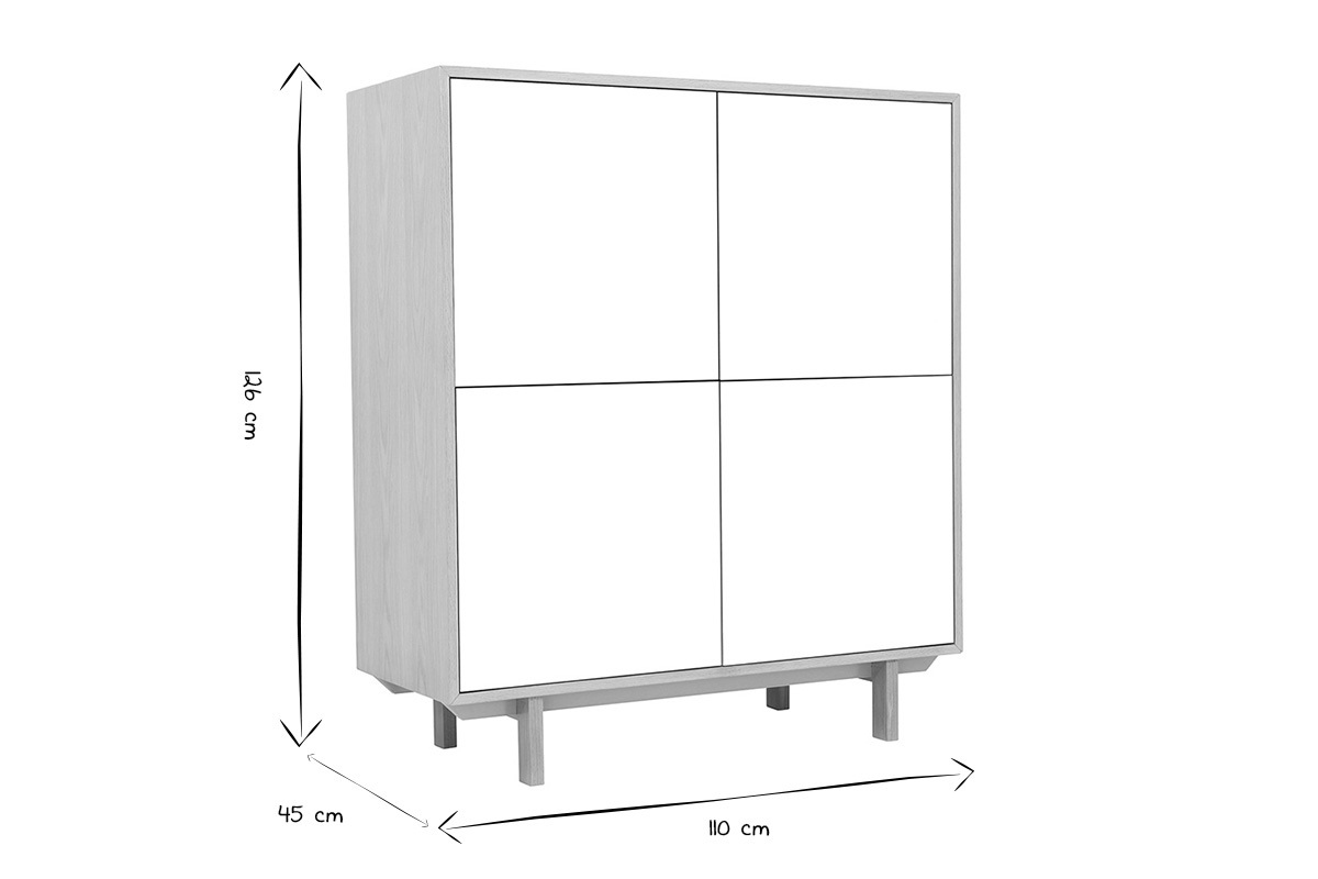 Mobiletto buffet scandinavo alto in legno Bianco 125 cm SID