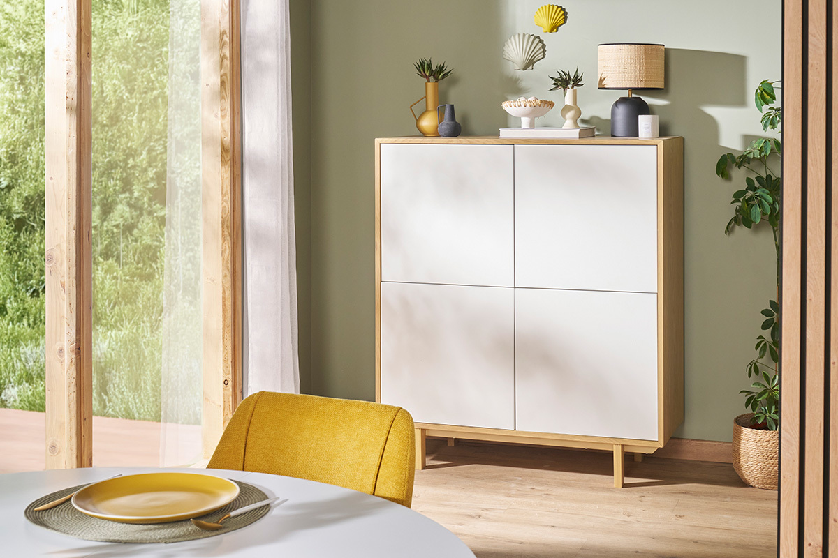 Mobiletto buffet scandinavo alto in legno Bianco 125 cm SID