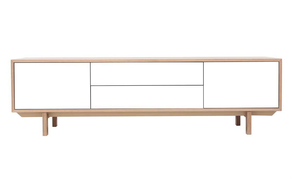 Mobiletto TV scandinavo in legno e bianco 180 cm SID