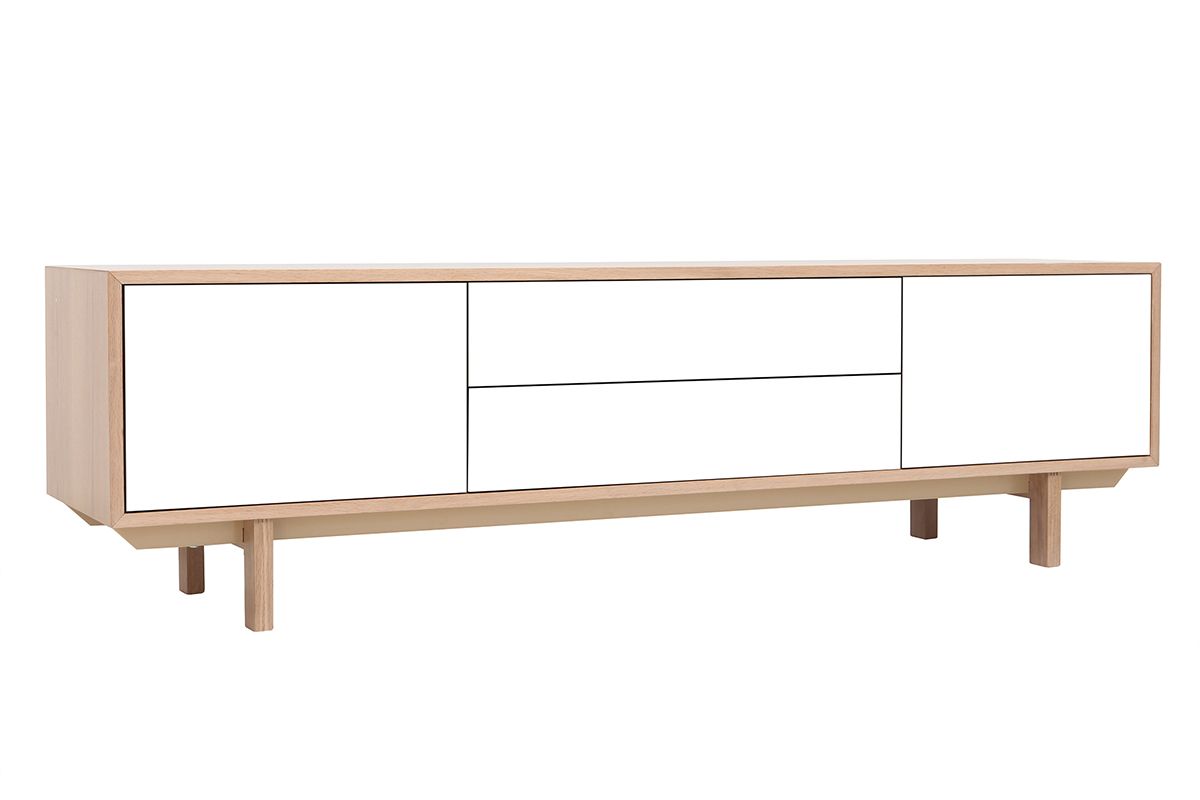 Mobiletto TV scandinavo in legno e bianco 180 cm SID