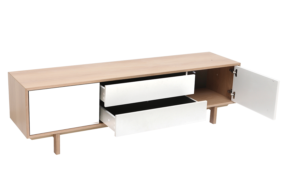 Mobiletto TV scandinavo in legno e bianco 180 cm SID