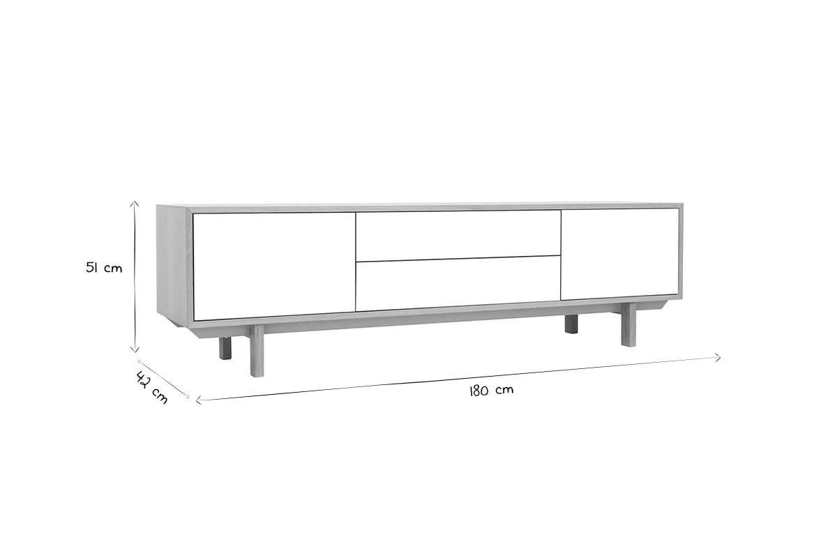 Mobiletto TV scandinavo in legno e bianco 180 cm SID