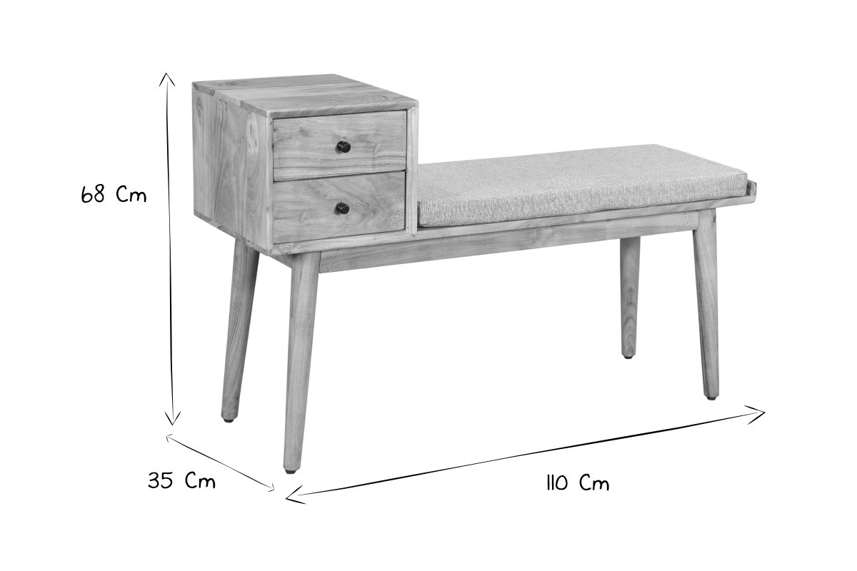 Panca da ingresso con 2 cassetti in acacia ALTY