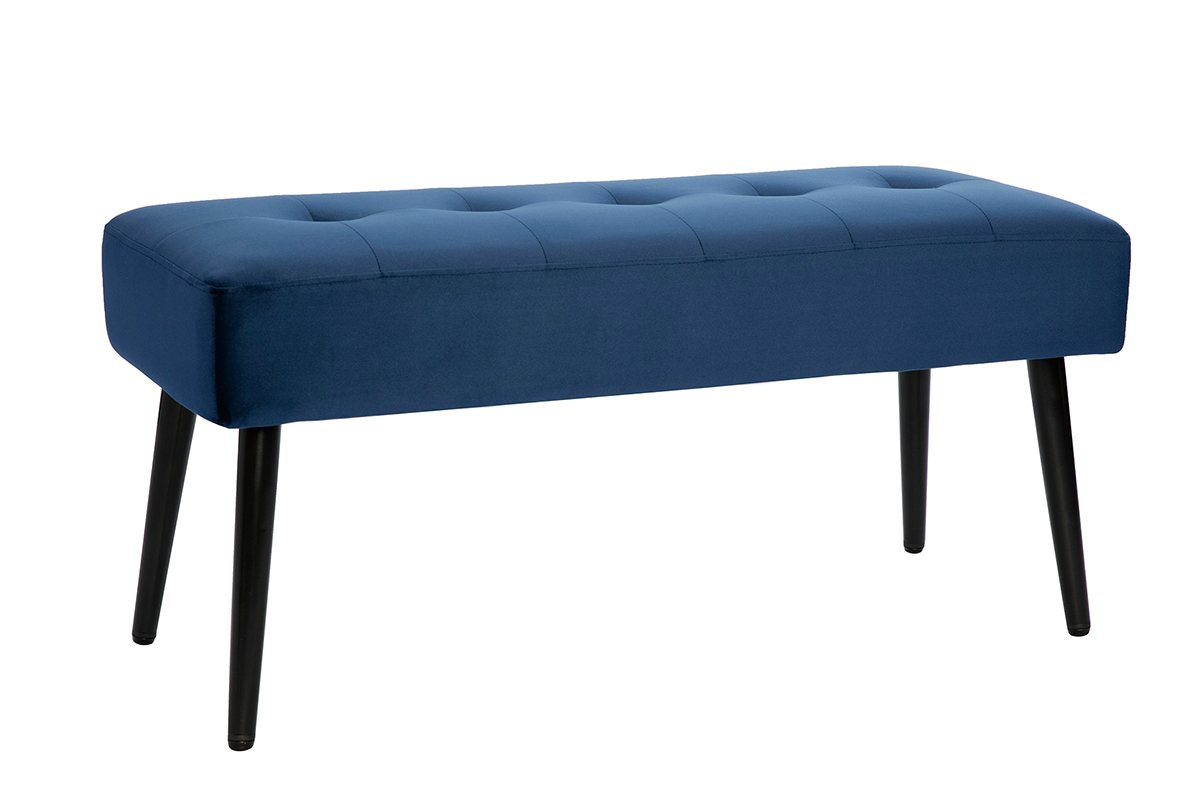 Panca design lavorazione capitonn in tessuto velluto blu notte e metallo nero L95 cm GUESTA