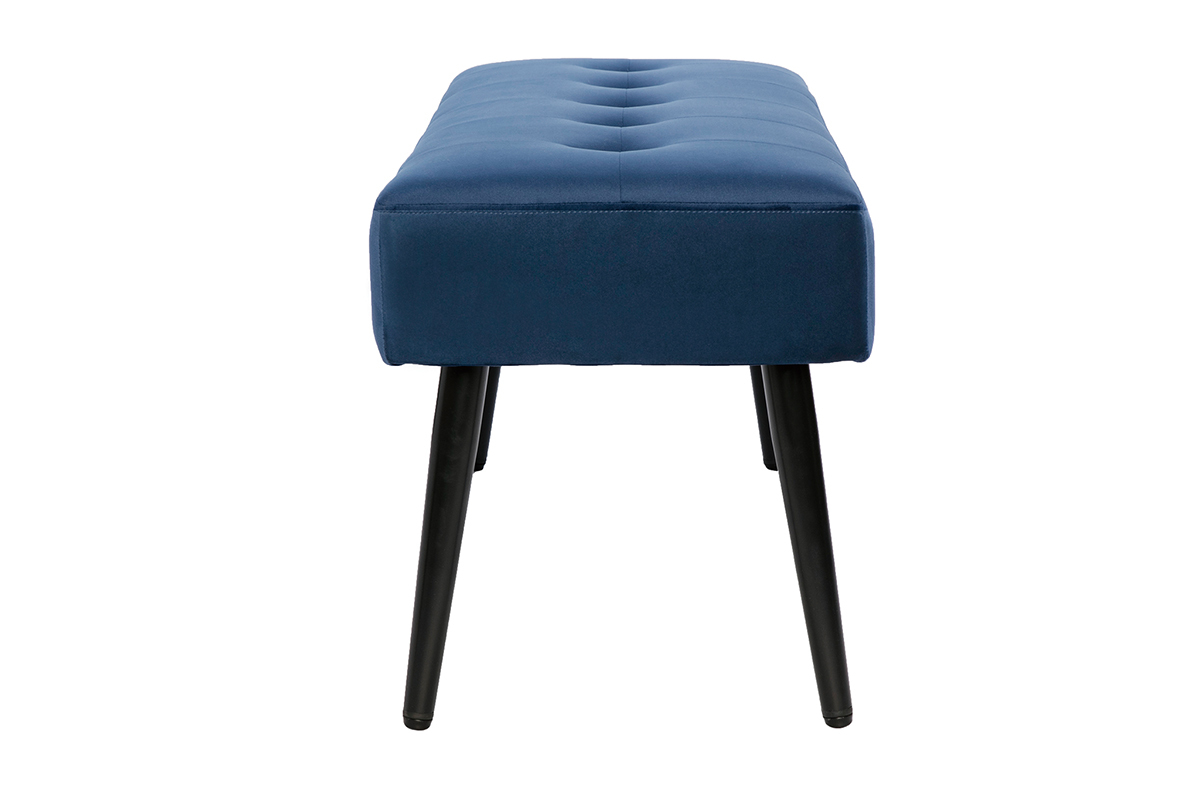 Panca design lavorazione capitonn in tessuto velluto blu notte e metallo nero L95 cm GUESTA