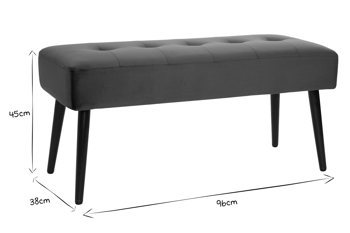 Panca design lavorazione capitonn in tessuto velluto blu notte e metallo nero L95 cm GUESTA