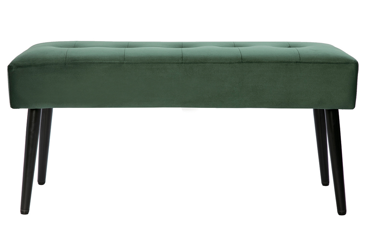 Panca design lavorazione capitonn in tessuto velluto verde scuro e metallo nero L95 cm GUESTA