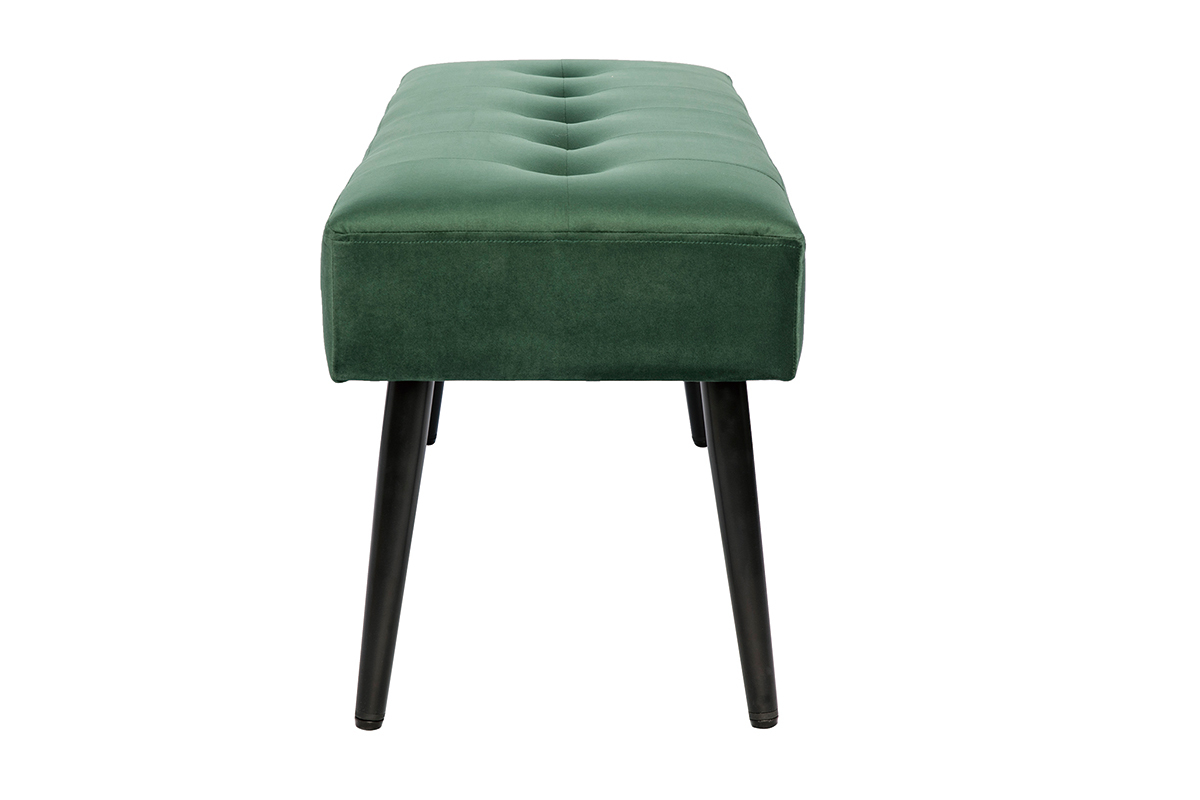 Panca design lavorazione capitonn in tessuto velluto verde scuro e metallo nero L95 cm GUESTA