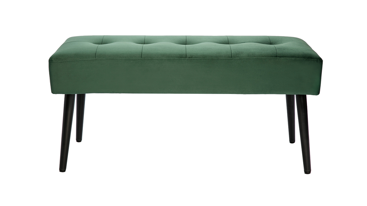 Panca design lavorazione capitonn in tessuto velluto verde scuro e metallo nero L95 cm GUESTA