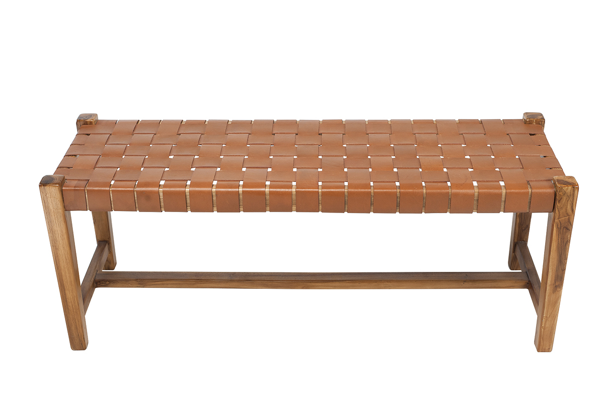 Panca in massello di teak e pelle L120 cm LODGE