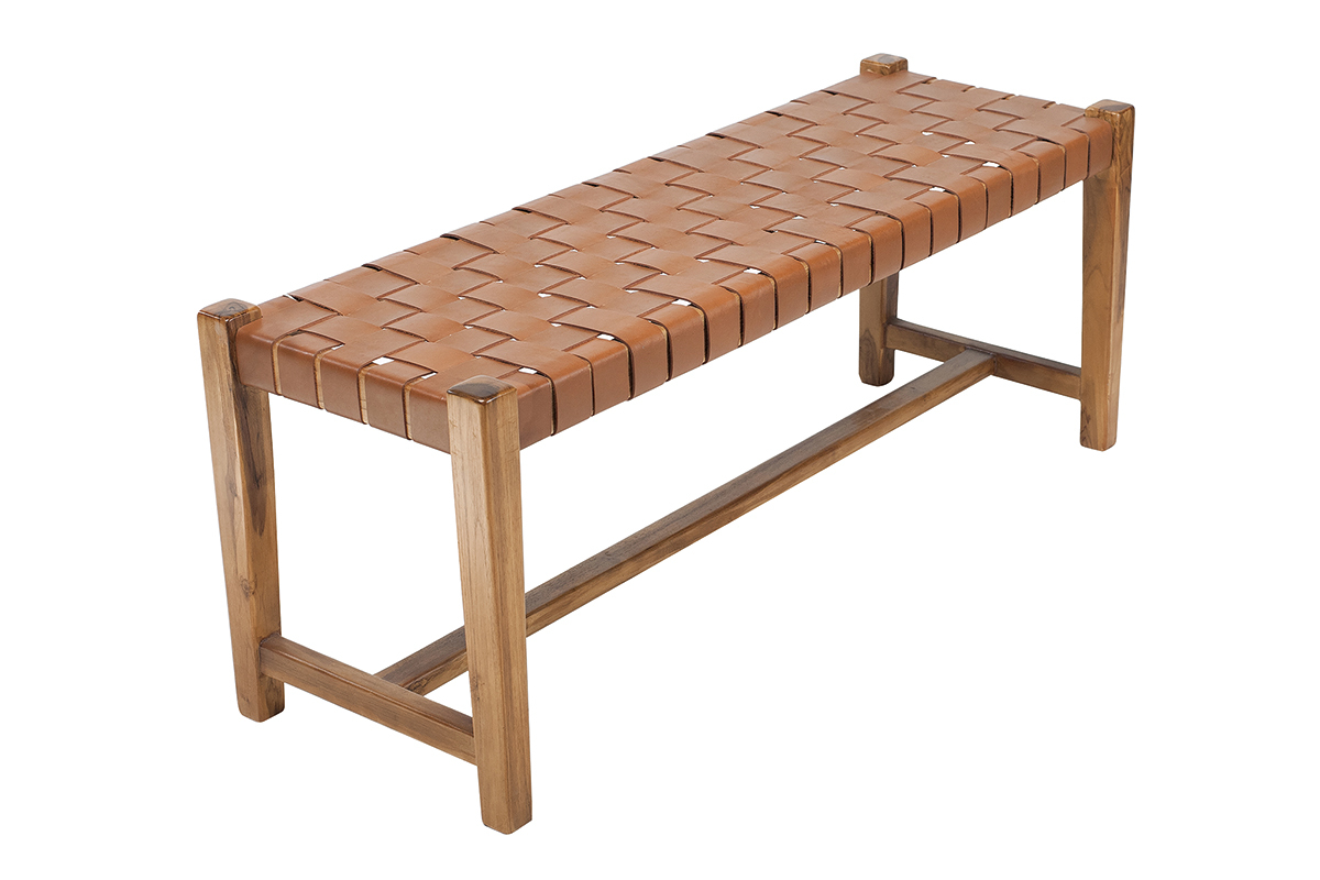 Panca in massello di teak e pelle L120 cm LODGE