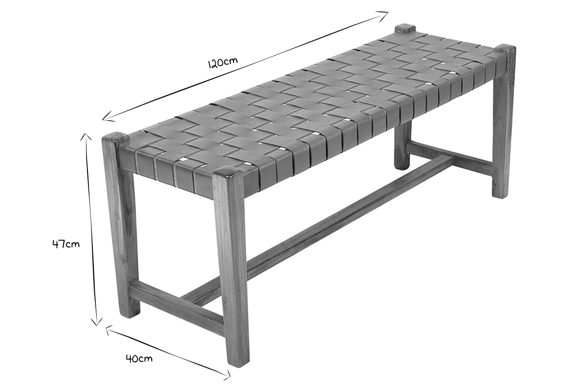 Panca in massello di teak e pelle L120 cm LODGE