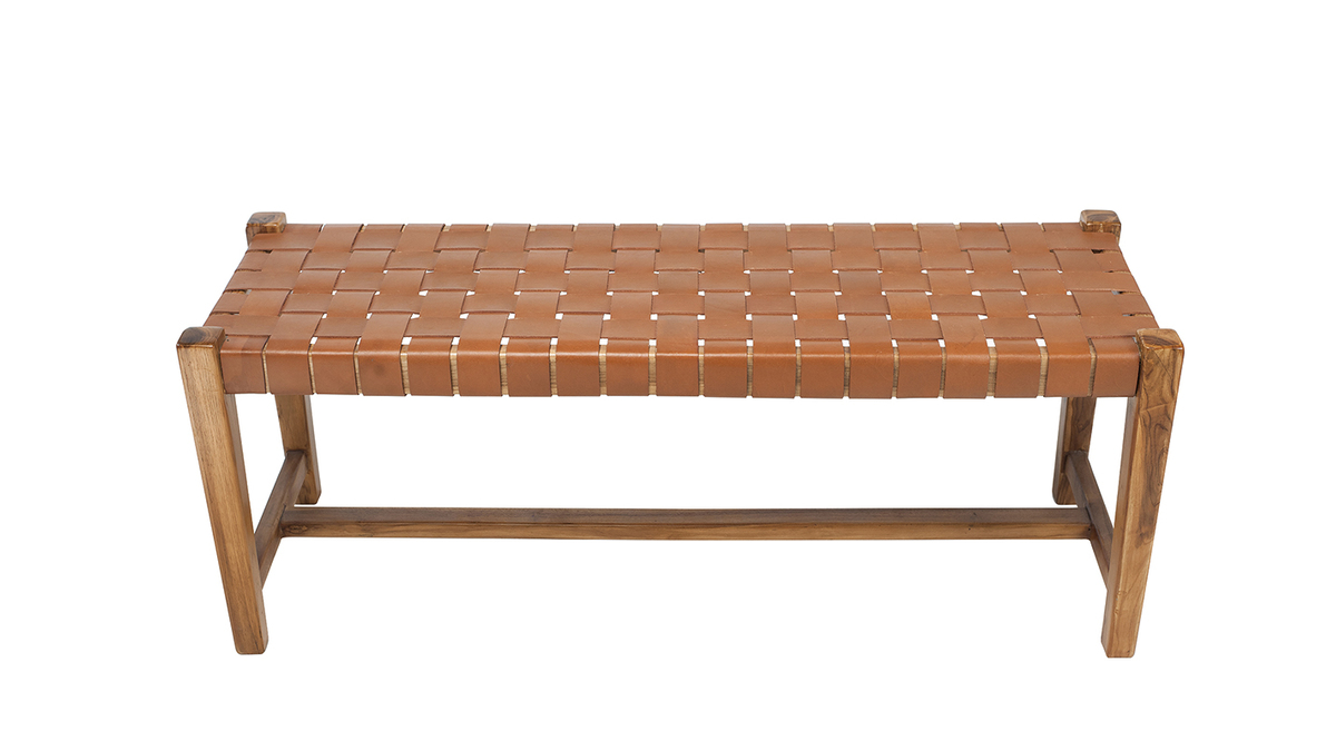 Panca in massello di teak e pelle L120 cm LODGE