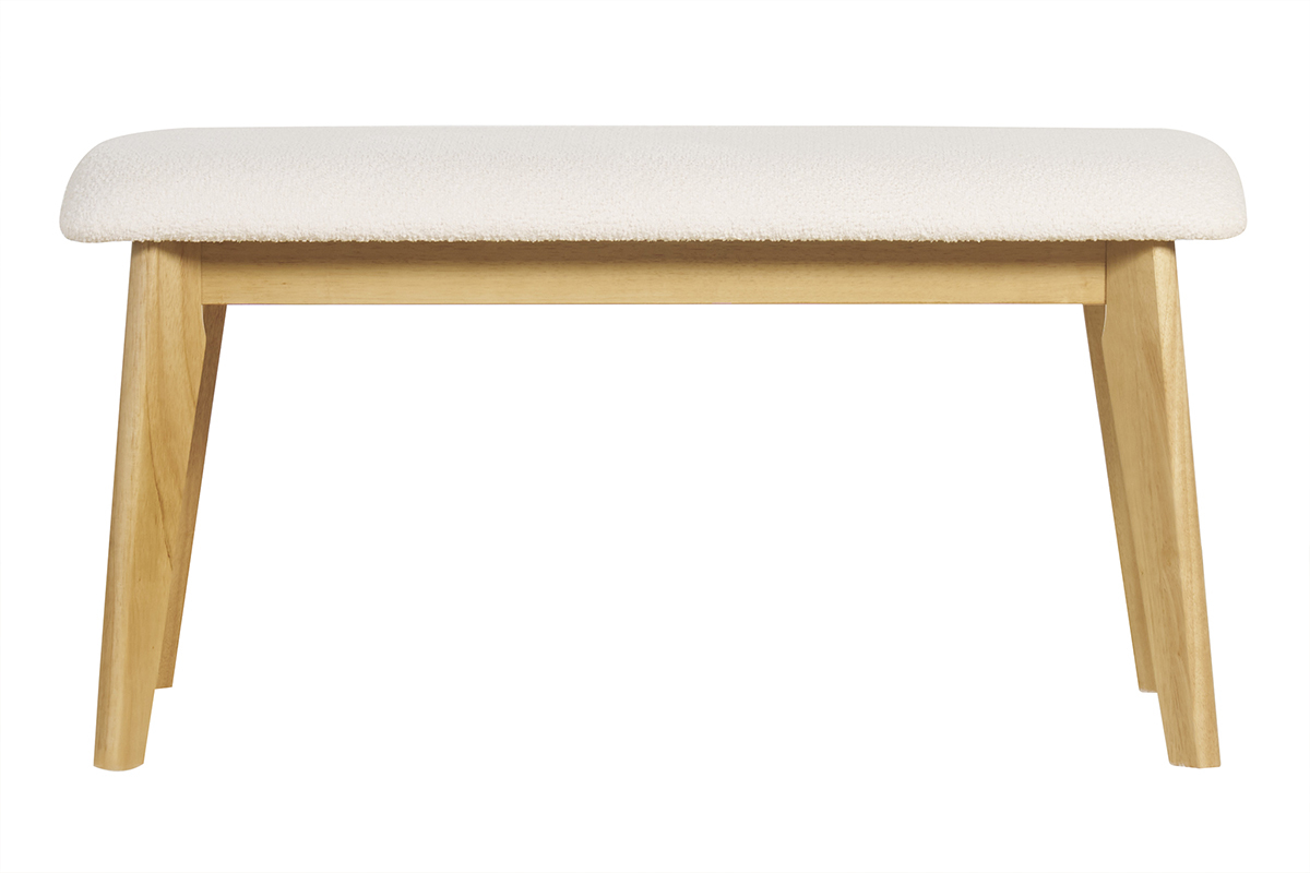 Panca scandinava in tessuto effetto lana boucl bianco e legno chiaro L92 cm ELION