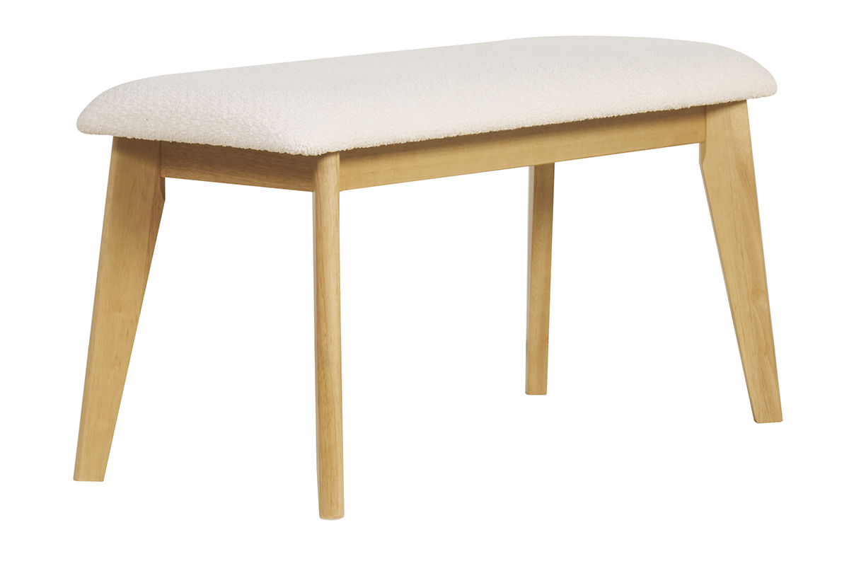 Panca scandinava in tessuto effetto lana boucl bianco e legno chiaro L92 cm ELION