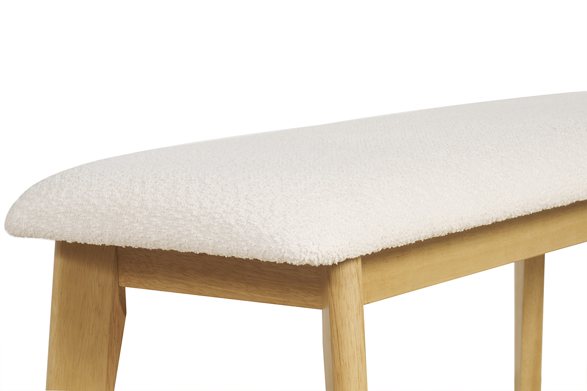 Panca scandinava in tessuto effetto lana boucl bianco e legno chiaro L92 cm ELION