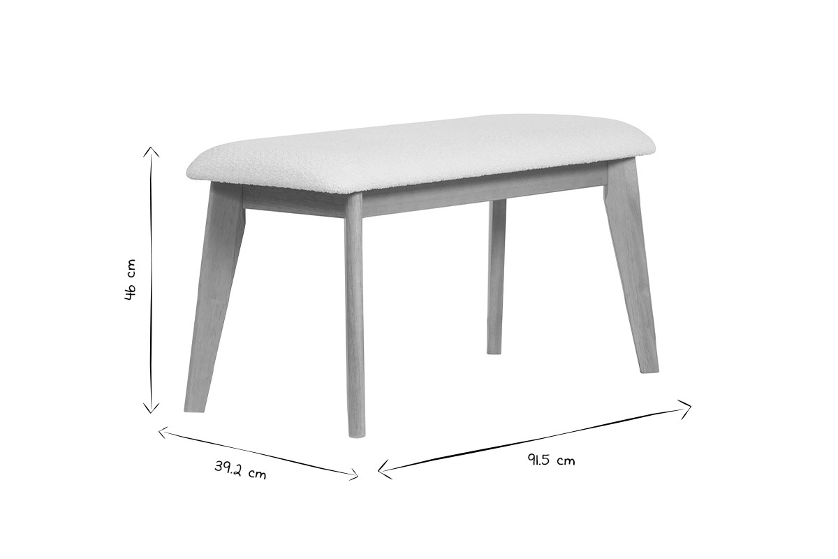 Panca scandinava in tessuto effetto lana boucl bianco e legno chiaro L92 cm ELION