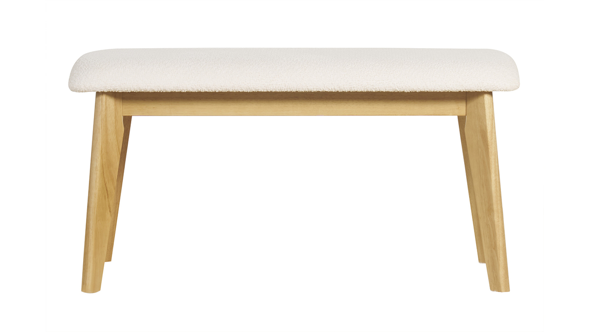 Panca scandinava in tessuto effetto lana boucl bianco e legno chiaro L92 cm ELION