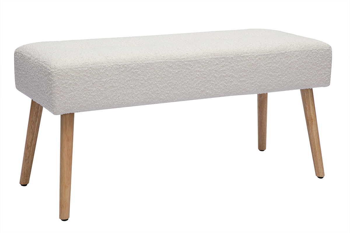 Panca scandinava lavorazione capitonn in tessuto effetto lana boucl bianco e legno chiaro L96 cm GUESTA