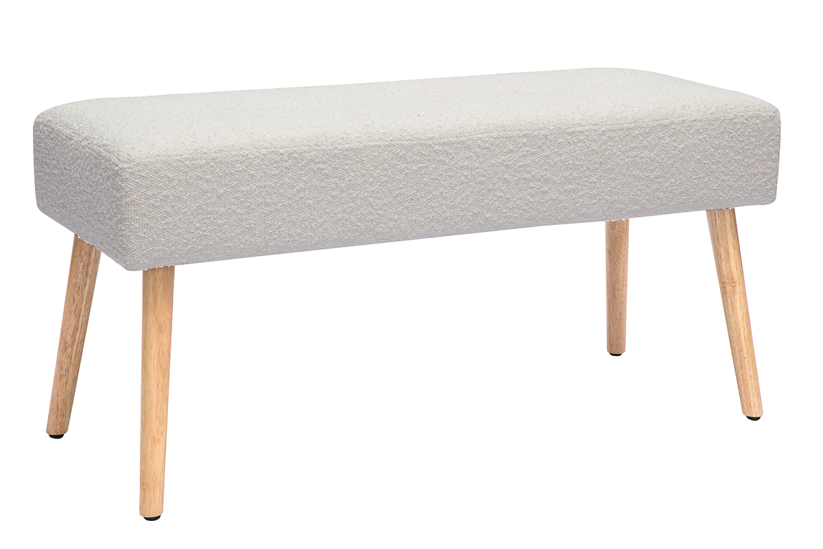 Panca scandinava lavorazione capitonn in tessuto effetto lana boucl bianco e legno chiaro L96 cm GUESTA