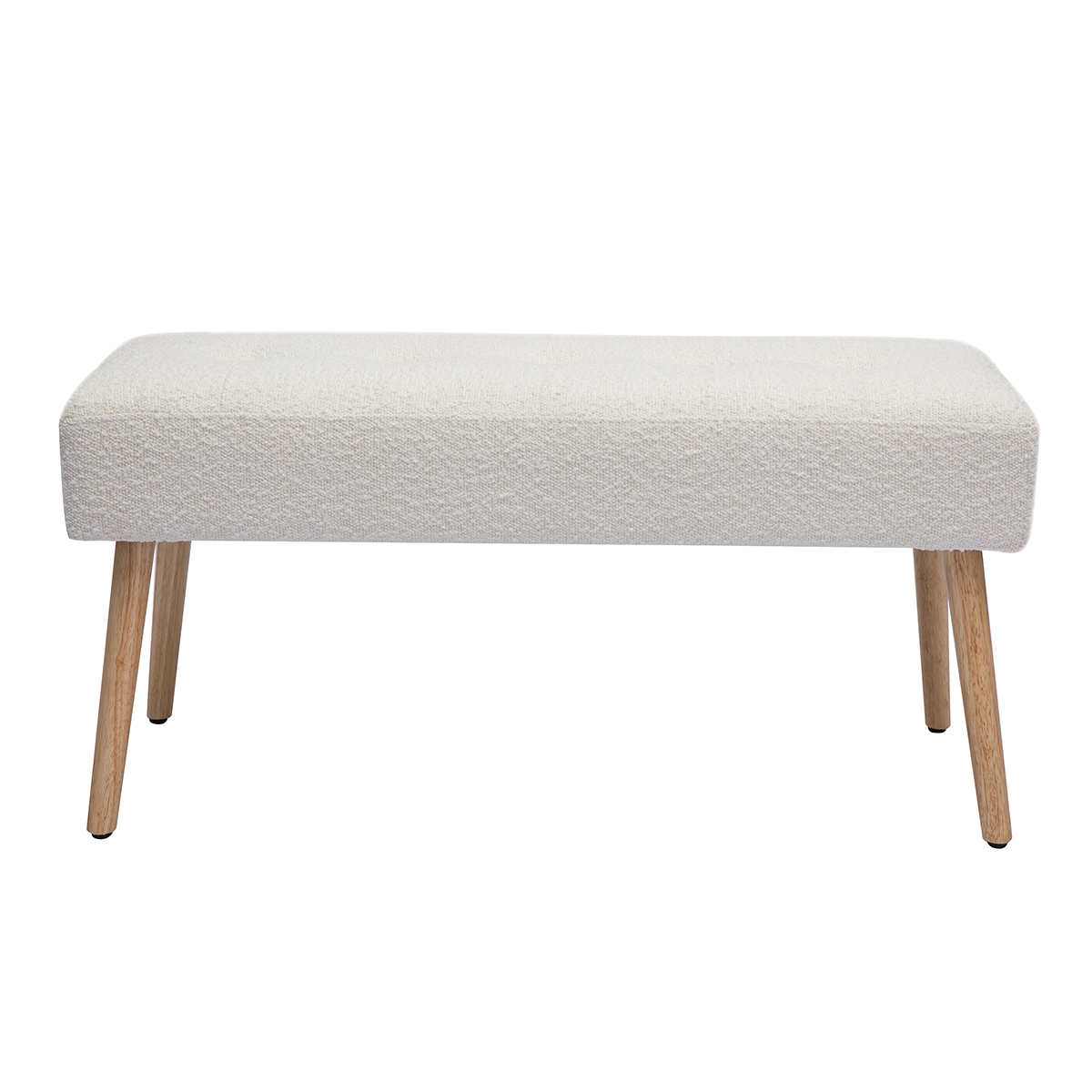 Panca scandinava lavorazione capitonné in tessuto effetto lana bouclé bianco e legno chiaro L96 cm GUESTA