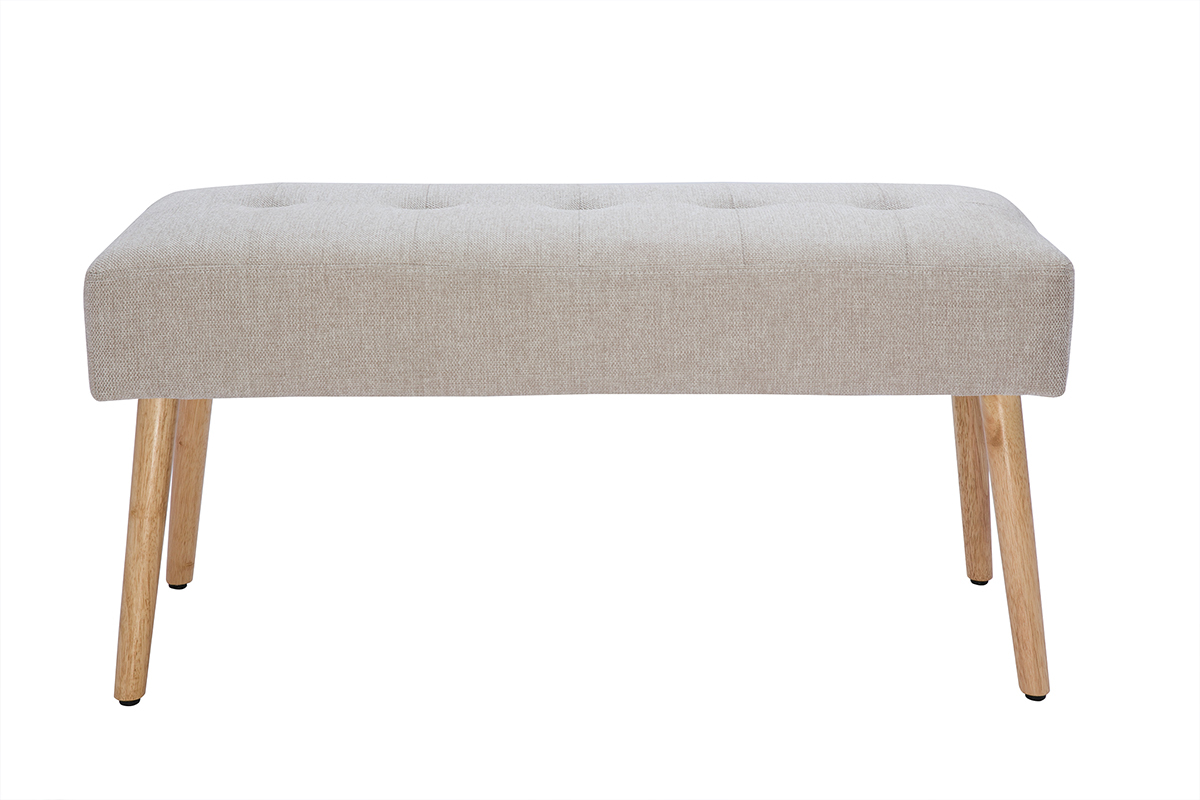 Panca scandinava lavorazione capitonn in tessuto effetto velluto testurizzato beige e legno chiaro L96 cm GUESTA