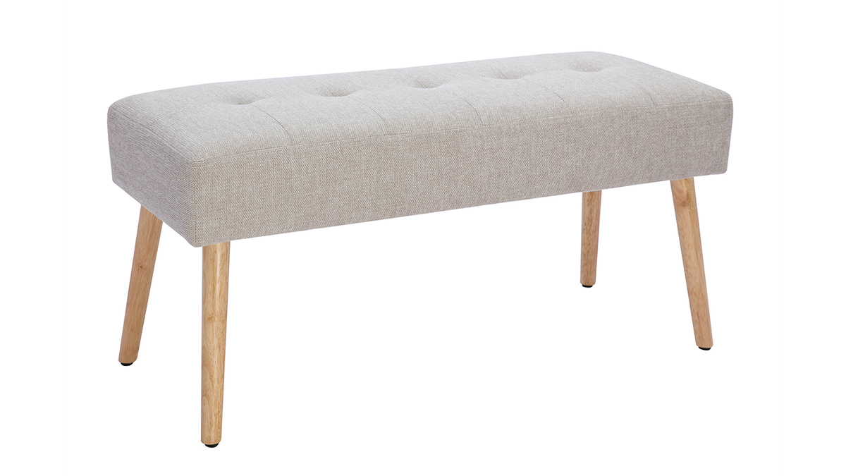 Panca scandinava lavorazione capitonn in tessuto effetto velluto testurizzato beige e legno chiaro L96 cm GUESTA