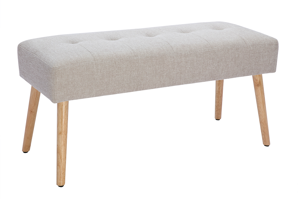 Panca scandinava lavorazione capitonn in tessuto effetto velluto testurizzato beige e legno chiaro L96 cm GUESTA