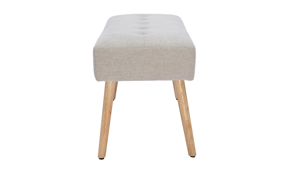 Panca scandinava lavorazione capitonn in tessuto effetto velluto testurizzato beige e legno chiaro L96 cm GUESTA