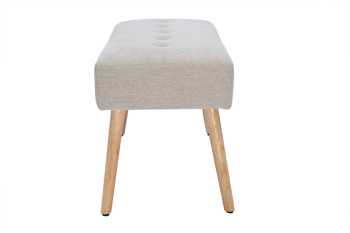 Panca scandinava lavorazione capitonn in tessuto effetto velluto testurizzato beige e legno chiaro L96 cm GUESTA