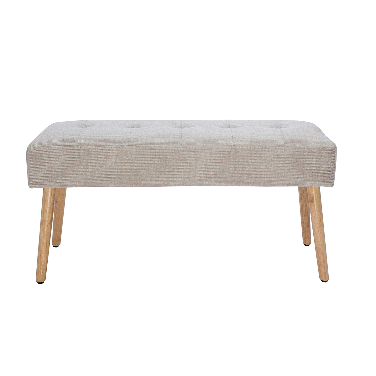 Panca scandinava lavorazione capitonné in tessuto effetto velluto testurizzato beige e legno chiaro L96 cm GUESTA