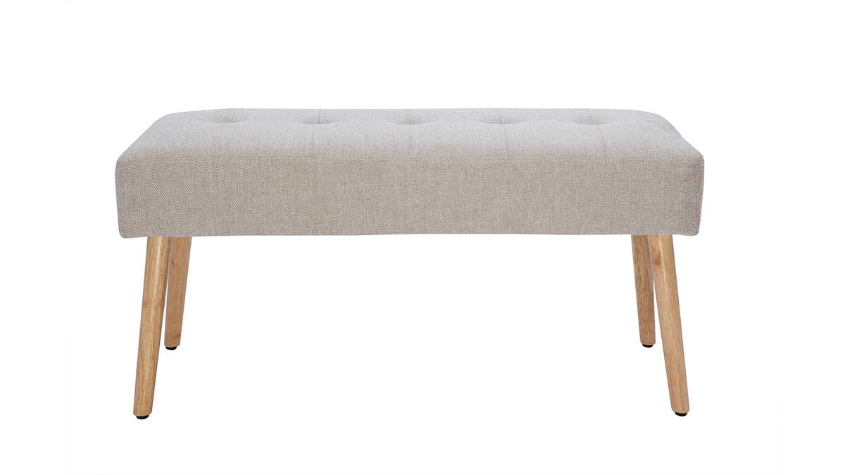 Panca scandinava lavorazione capitonn in tessuto effetto velluto testurizzato beige e legno chiaro L96 cm GUESTA