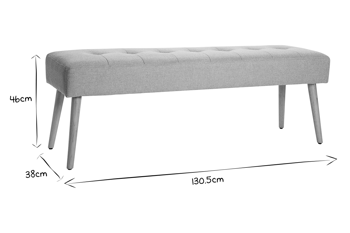 Panca scandinava lavorazione capitonn in tessuto effetto velluto testurizzato grigio chiaro e legno chiaro L130 cm GUESTA