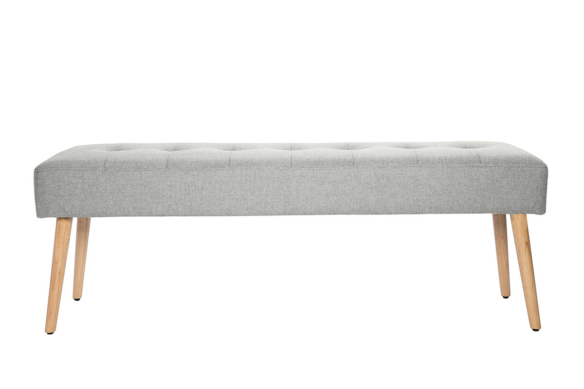 Panca scandinava lavorazione capitonn in tessuto effetto velluto testurizzato grigio chiaro e legno chiaro L130 cm GUESTA