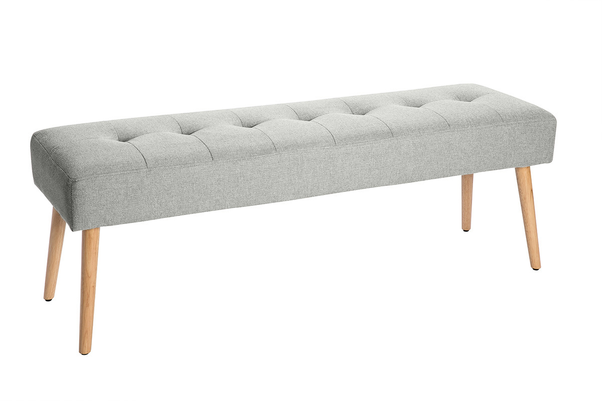 Panca scandinava lavorazione capitonn in tessuto effetto velluto testurizzato grigio chiaro e legno chiaro L130 cm GUESTA