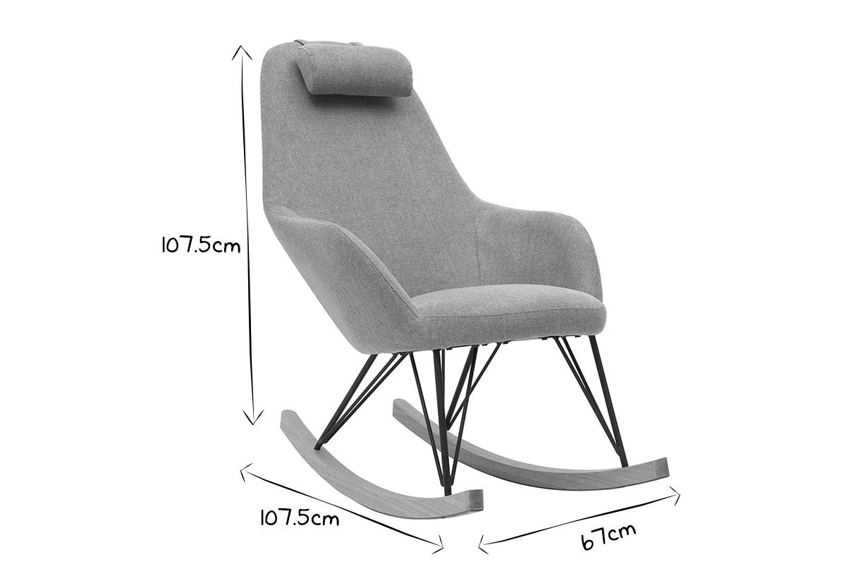 Poltrona a dondolo tessuto cachi piedi in metallo e frassino JHENE