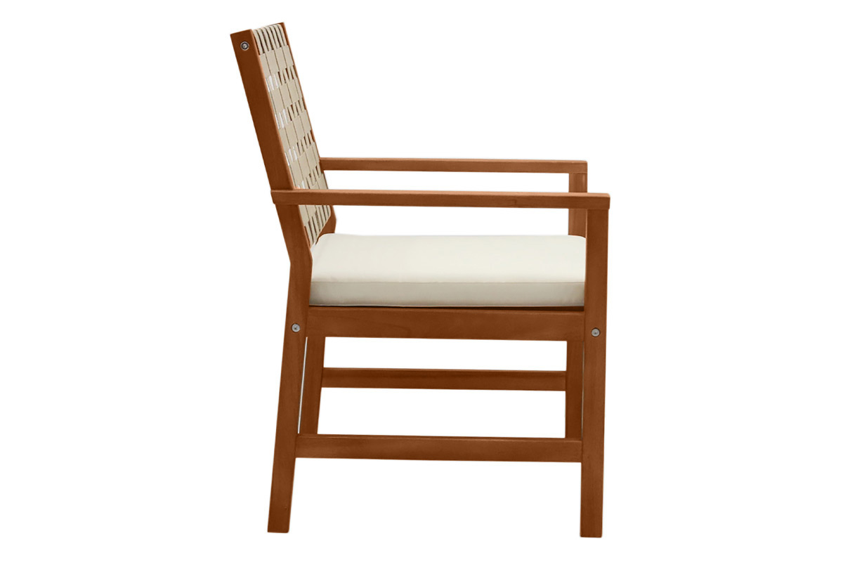 Poltrona da giardino in legno massello con cuscino bianco e strisce beige (set di 2) SANTANA