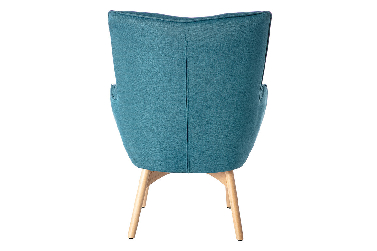 Poltrona design scandinava con poggiapiedi blu petrolio e legno chiaro BRISTOL