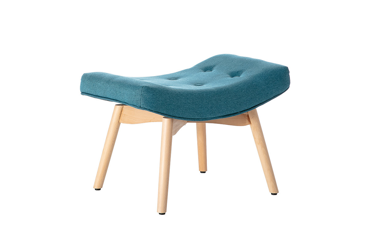 Poltrona design scandinava con poggiapiedi blu petrolio e legno chiaro BRISTOL