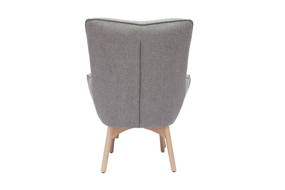 Poltrona design scandinava con poggiapiedi grigio chiaro e legno chiaro BRISTOL