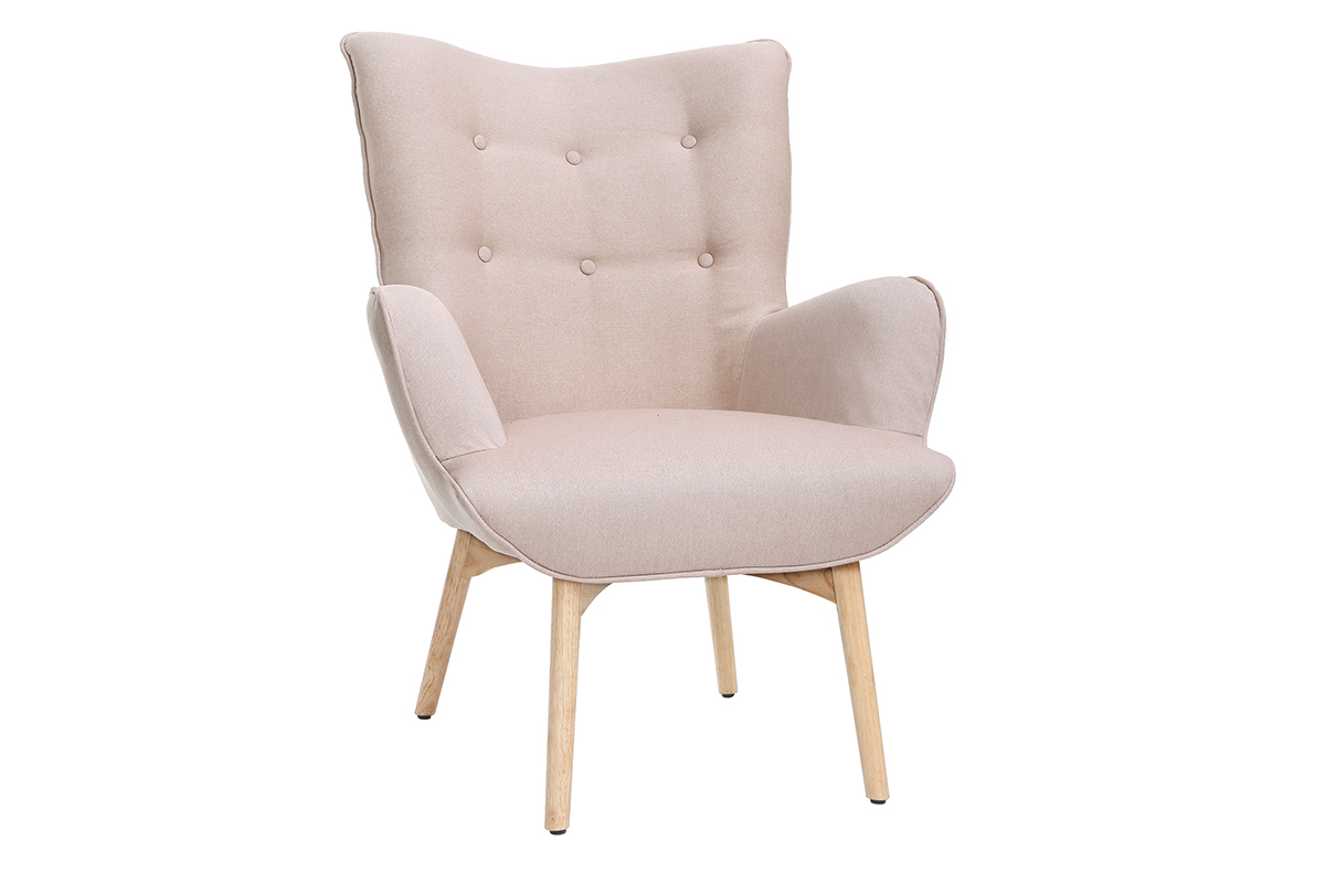 Poltrona design scandinava con poggiapiedi rosa e legno chiaro BRISTOL