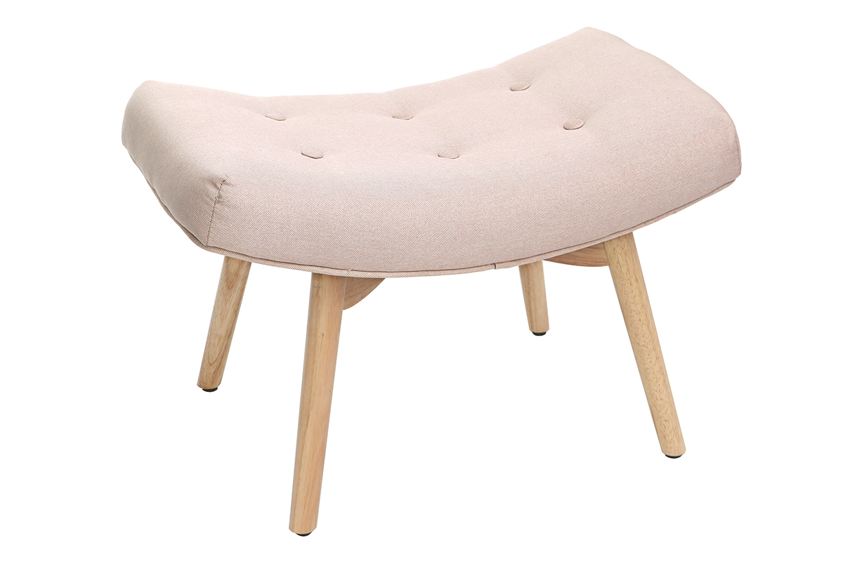 Poltrona design scandinava con poggiapiedi rosa e legno chiaro BRISTOL