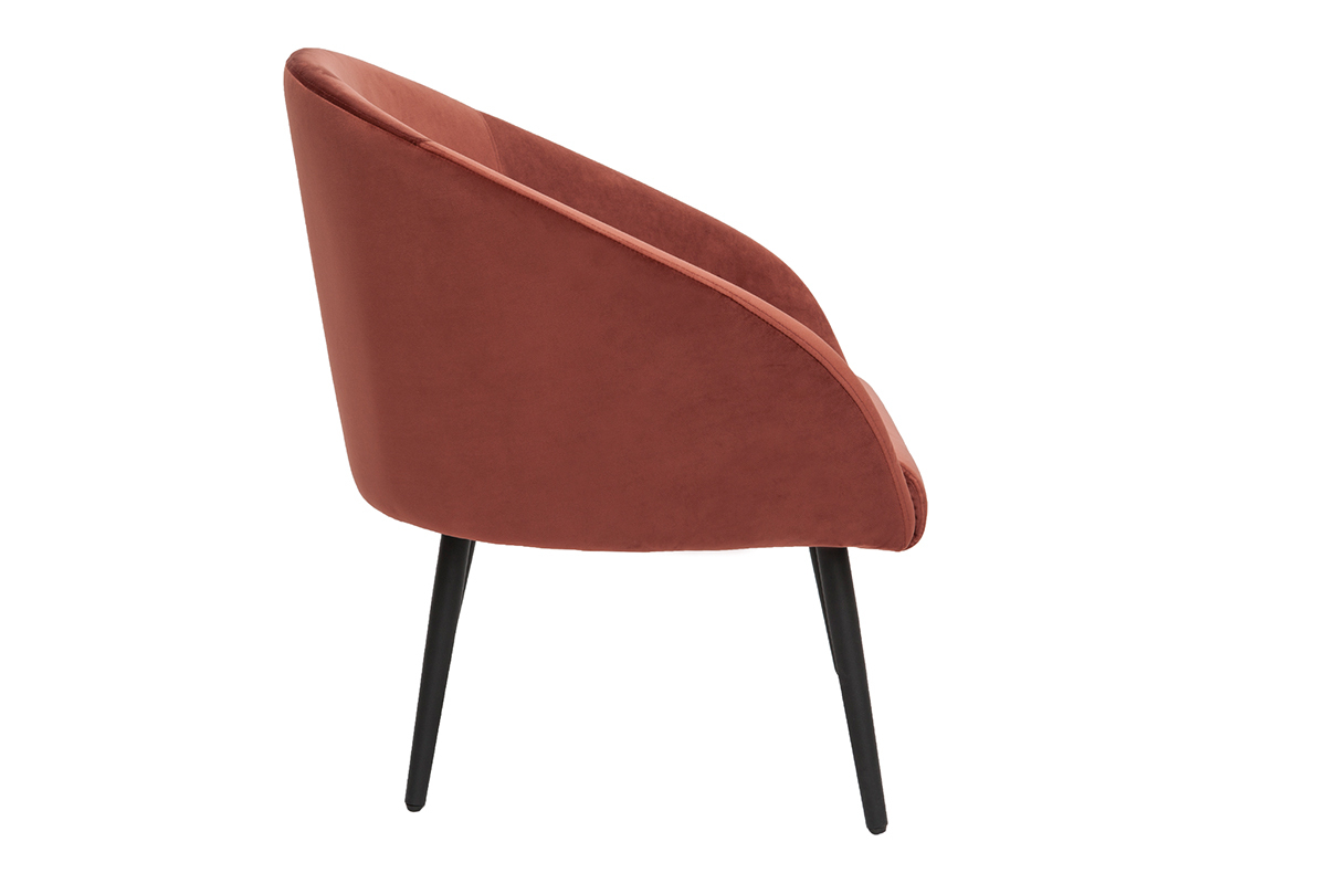 Poltrona design tessuto velluto rosso mattone e base in metallo nero OLIVIA