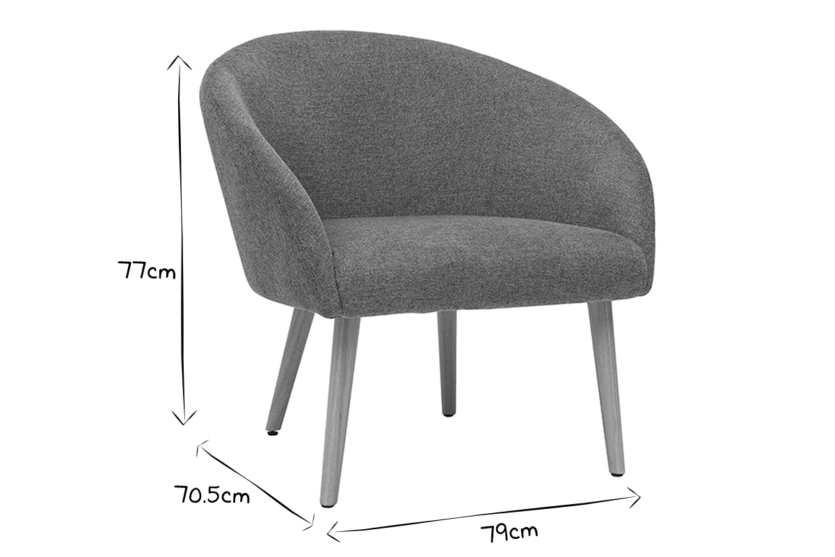 Poltrona in tessuto effetto velluto testurizzato grigio e base legno chiaro OLIVIA