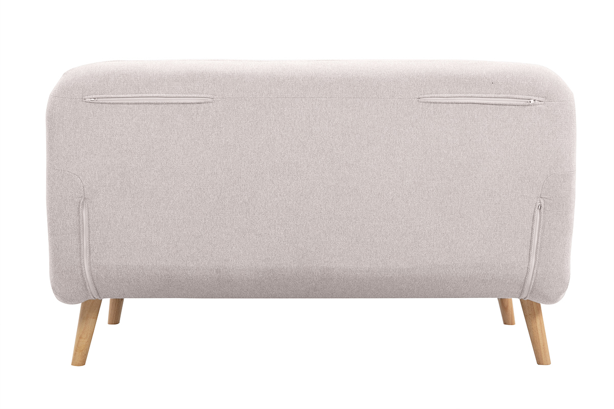 Poltrona letto 2 posti in tessuto effetto velluto beige testurizzato e legno chiaro AMIKO