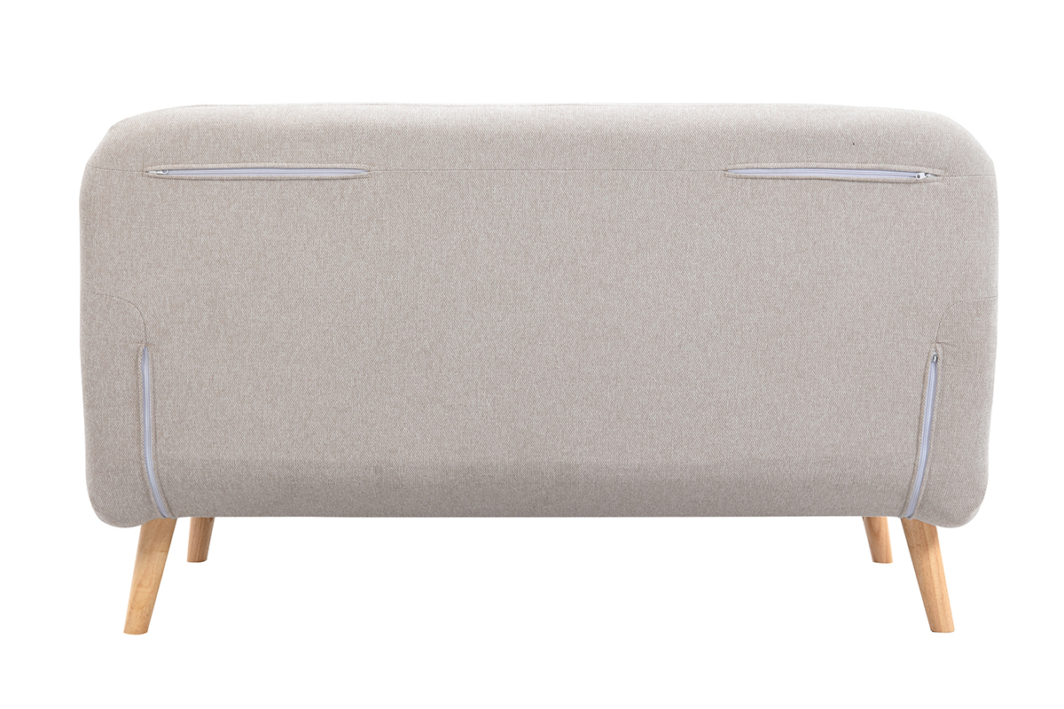 Poltrona letto 2 posti in tessuto effetto velluto beige testurizzato e legno chiaro AMIKO