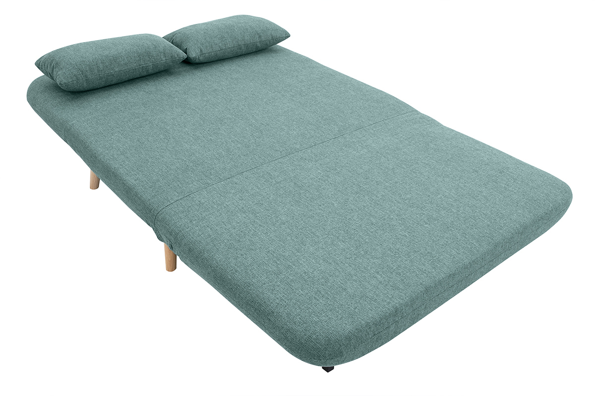 Poltrona letto a 2 posti in tessuto verde grigio e legno chiaro AMIKO