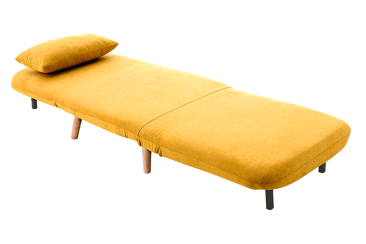 Poltrona letto scandinava in tessuto giallo senape AMIKO